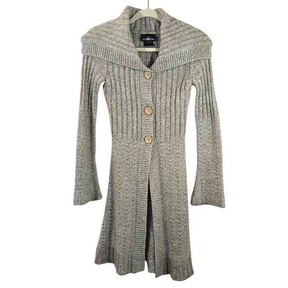 M It's Our Time Knit Long Cardigan with Wooden Buttons Y2K Women's Size S Taupe - Picture 1 of 10